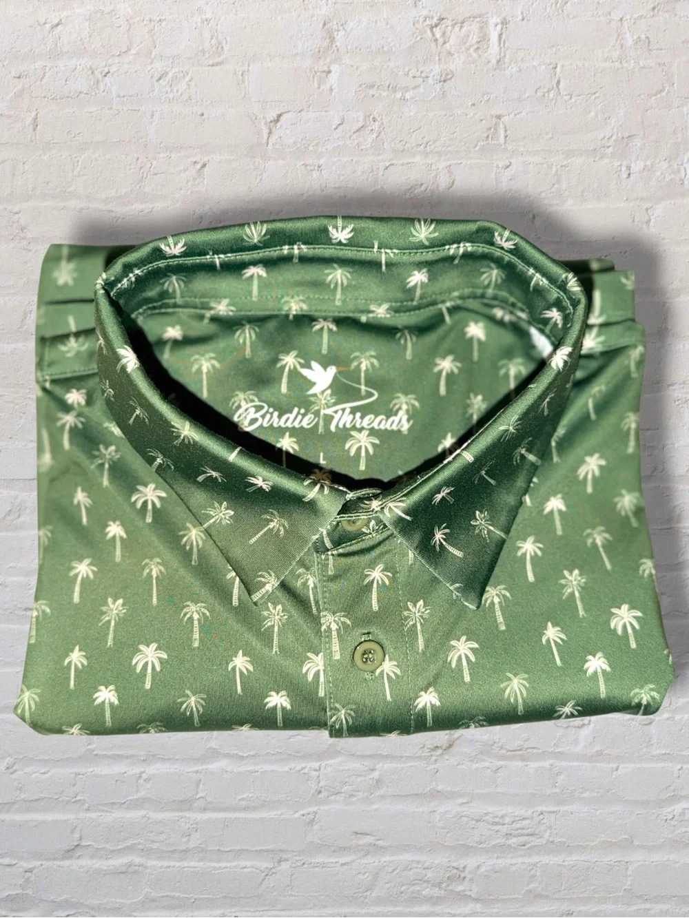 Birdie Threads Men’s Golf Polo Shirt L Green Palm Tree Print Performance - Picture 6 of 9